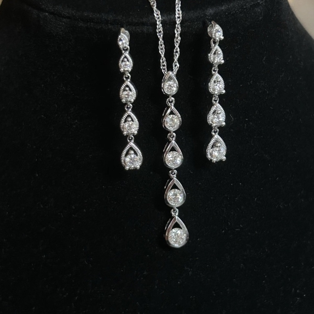 SOLD — Elegant Natural Diamonds In 14k White Gold Jewelry Set — SOLD